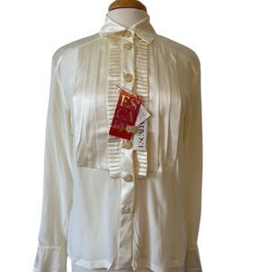 Vintage Escada Women's Ivory Silk Blouse Gold Buttons Size M